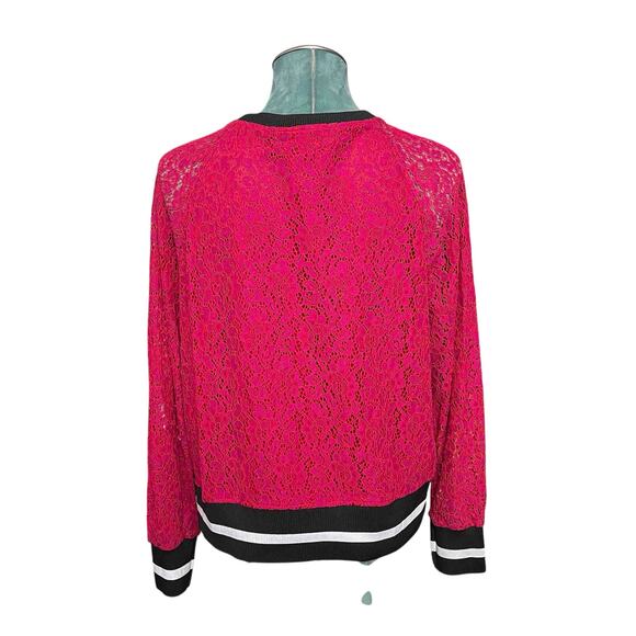 Alice Blue Lace Long Sleeve Top – Hot Pink with Black & White Trim – Size XL - Picture 2 of 7